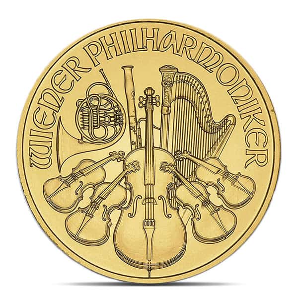 1/10 oz Austrian Gold Philharmonic Coin, .9999 fine gold, Austrian Mint