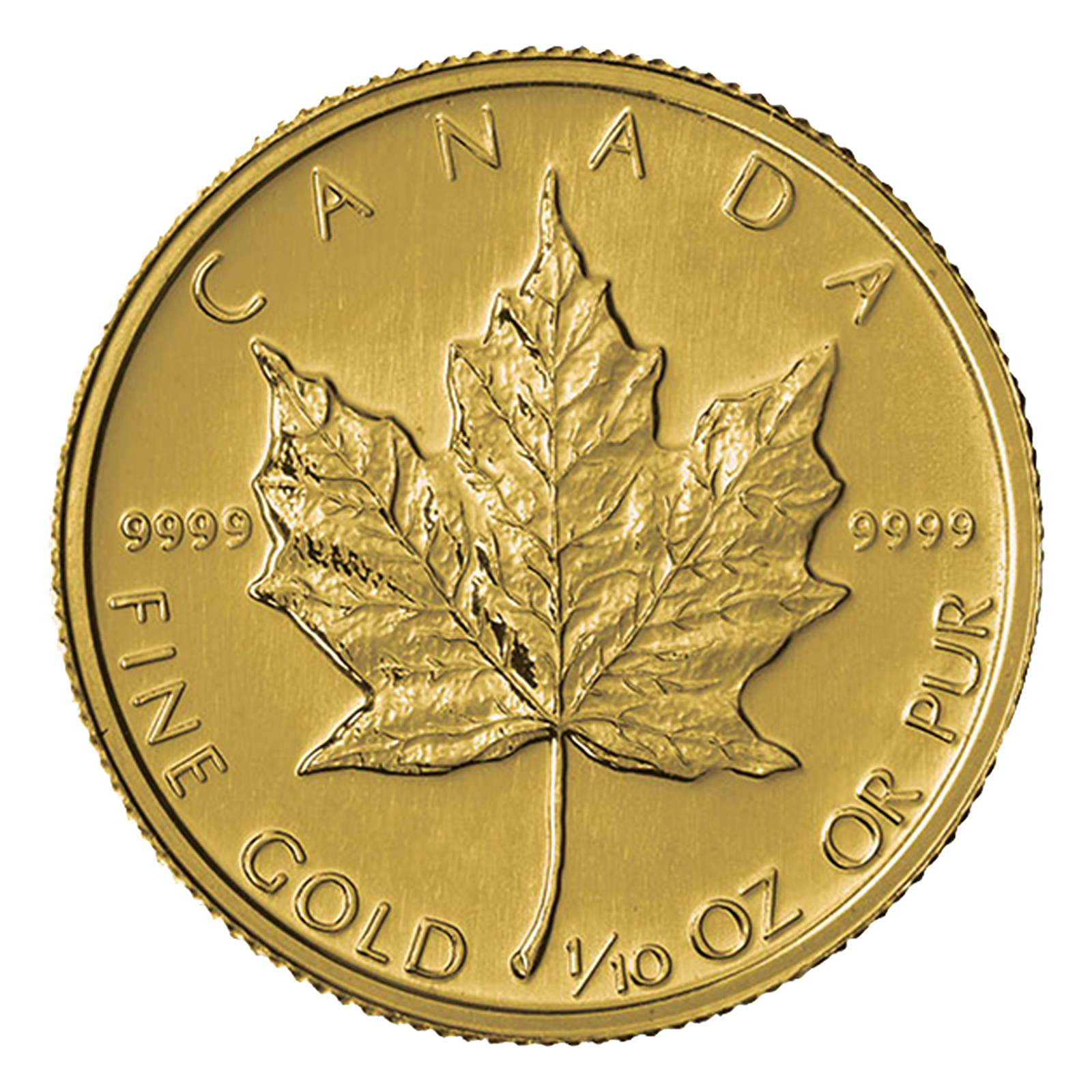 1/10 oz Canadian Gold Maple Leaf Coin, .9999 fine gold, Royal Canadian Mint