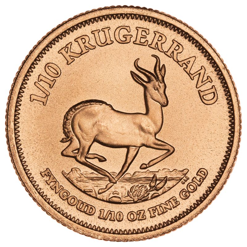 1/10 oz South African Gold Krugerrand Coin, .9167 fine gold, South African Mint