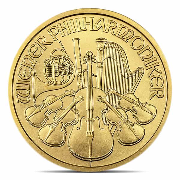 1/2 oz Austrian Gold Philharmonic Coin, .9999 fine gold, Austrian Mint