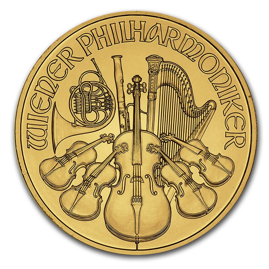1/4 oz Austrian Gold Philharmonic Coin, .9999 fine gold, Austrian Mint