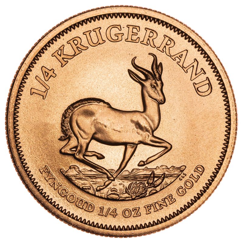 1/4 oz Gold Krugerrand Coin, .9167 fine gold, South African Mint