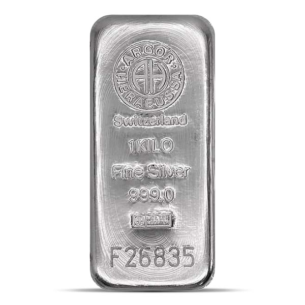 1 Kilo Argor-Heraeus Silver Bar, .9999 fine silver, Argor Heraeus