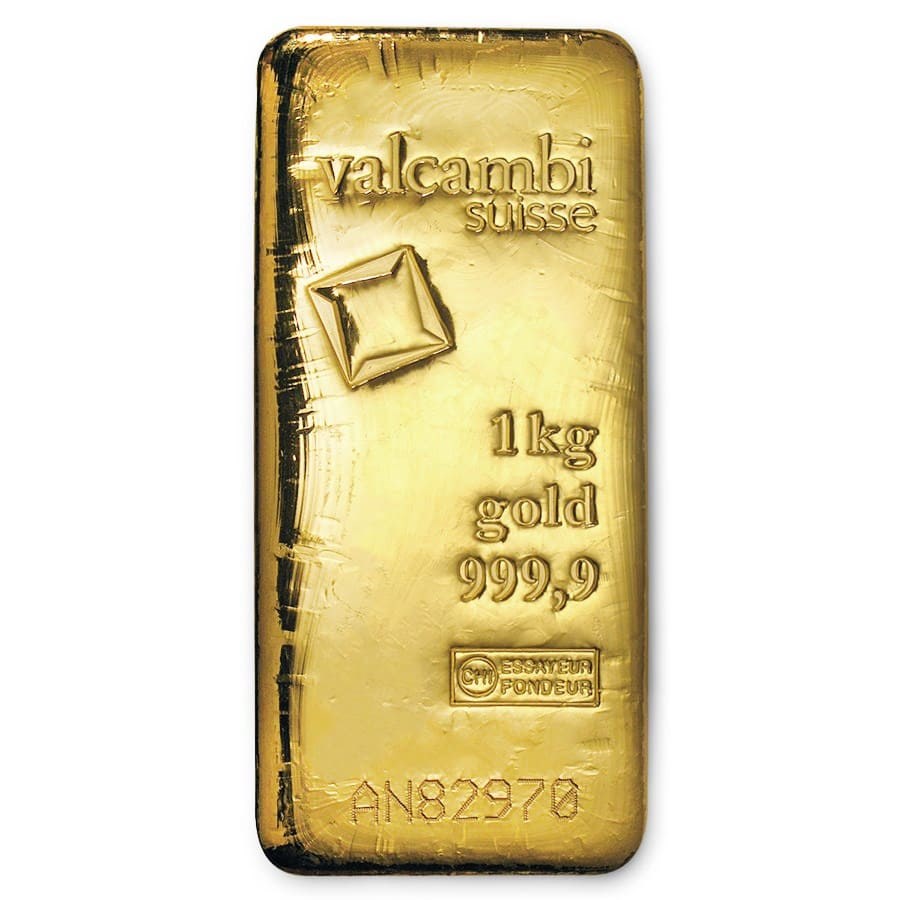 1 kilo Valcambi Gold Bar, .9999 fine gold, Valcambi