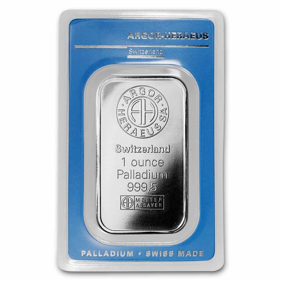 1 oz Argor-Heraeus Palladium Bar, 0.9995 fine silver, Argor-Heraeus
