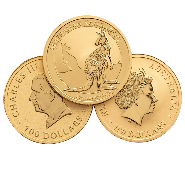 1 oz Australian Kangaroo/Nugget Gold Coin, .9999 fine gold, Perth Mint