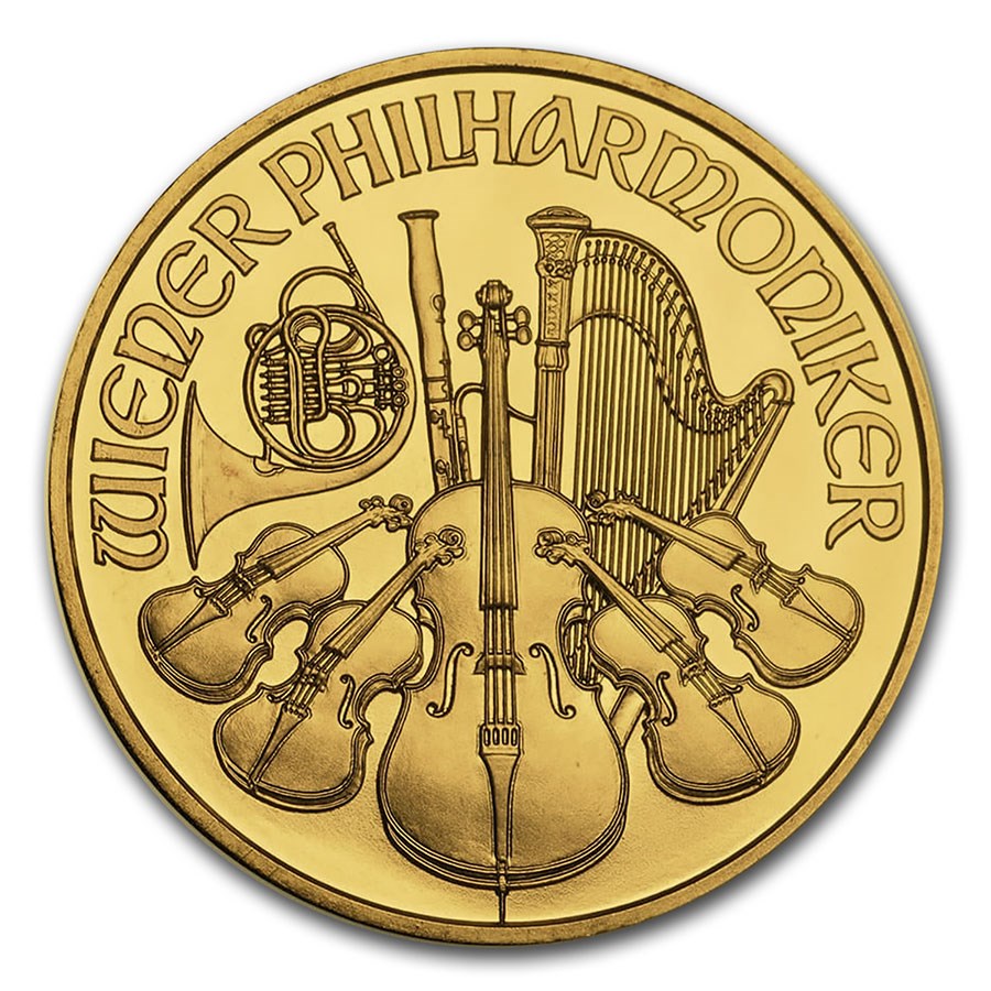 1 oz Austrian Philharmonic Gold Coin, .9999 fine gold, Austrian Mint