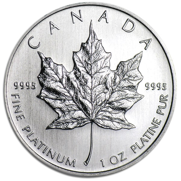 1 oz Canadian Platinum Maple Leaf Coin, 0.9995 fine silver, Royal Canadian Mint
