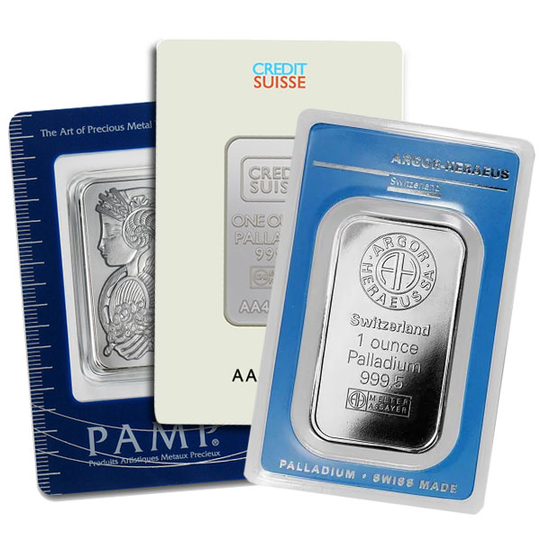 1 oz Palladium Bar Random Brand, 0.9995 fine silver, Various