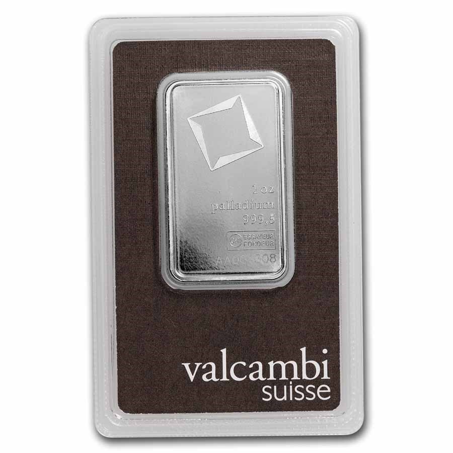 1 oz Valcambi Palladium Bar, 0.9995 fine silver, Valcambi Swiss