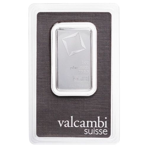 1 oz Valcambi Platinum Bar, .999 fine silver, Valcambi