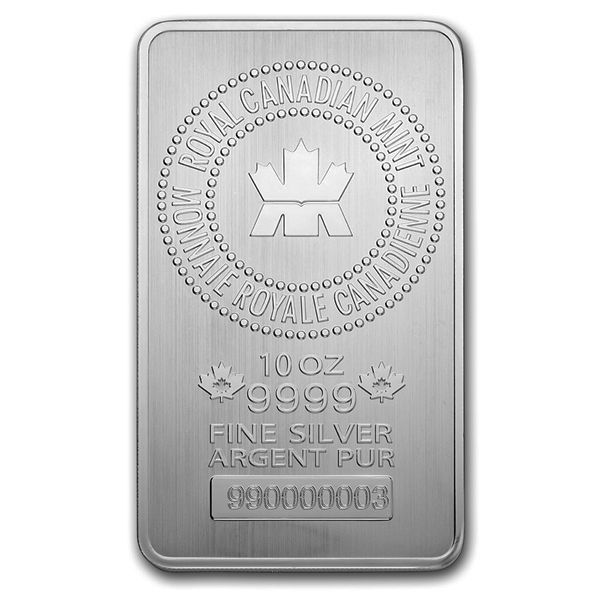 10 oz Royal Canadian Mint Silver Bar, 0.9999 fine silver, Royal Canadian Mint