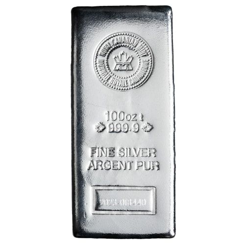 100 oz Royal Canadian Mint Silver Bar, .9999 fine silver, Royal Canadian Mint