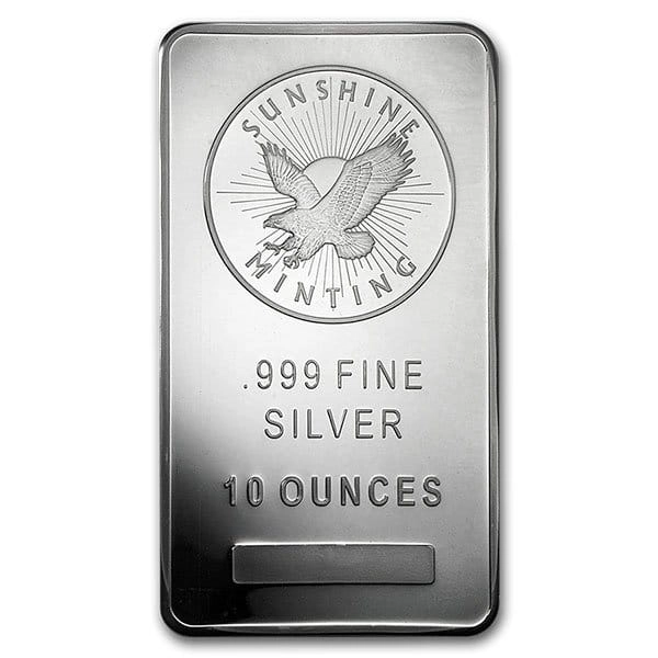 10 Oz Sunshine Mint Silver Bar, .999 fine silver, Sunshine Minting
